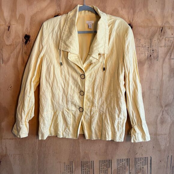 Chico's Golden Haze Oceanic Isle Tabytha Linen Blend Jacket Sz 3 - Picture 1 of 5